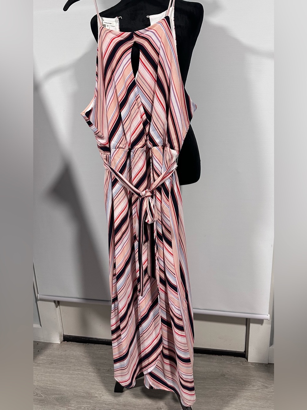 Maurices Striped Pink, Black & White Sleeveless Maxi Dress with Waist Tie